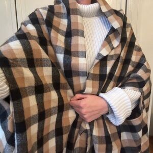 Plaid Tan and Black Women's Shawl
